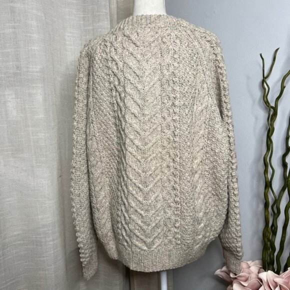 Vintage House of Ireland Hand Knit Wool Sweater Fisherman Oatmeal Unisex Size XL - Picture 9 of 12